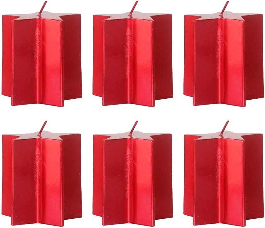 LOLAhome Set de 6 velas de Navidad estrella rojo metalizado de parafina de Ø 7x7,5 cm