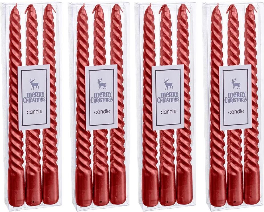 LOLAhome Set de 12 velas de Navidad espiral rojo metalizado de parafina de Ø 1,8x25 cm