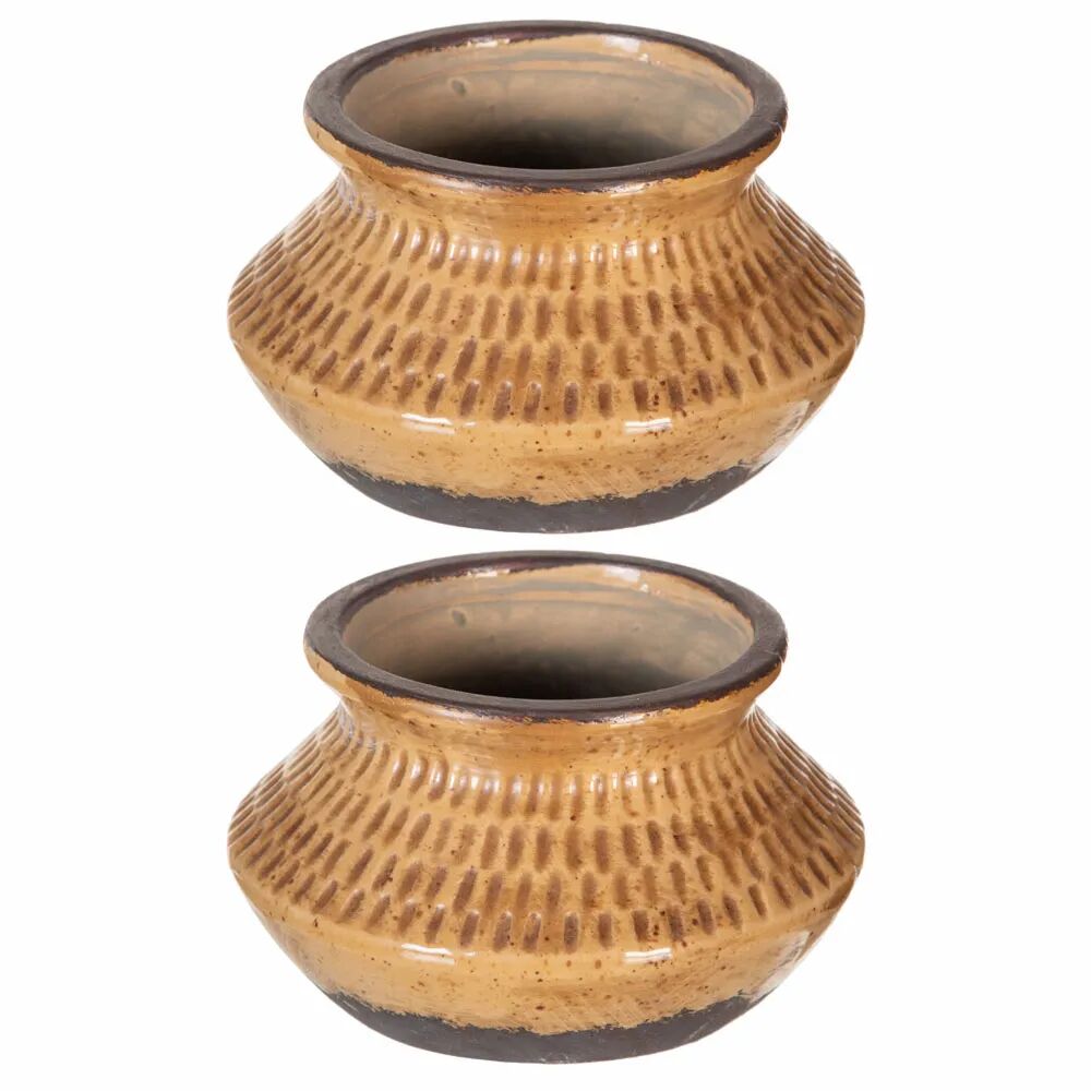 LOLAhome 2 jarrones vasija de cerámica marrón de Ø 15x9 cm