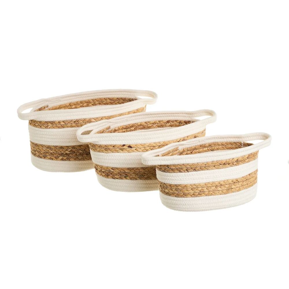 LOLAhome Set de 3 cestas trenzadas de algodón y fibra natural beiges ovaladas