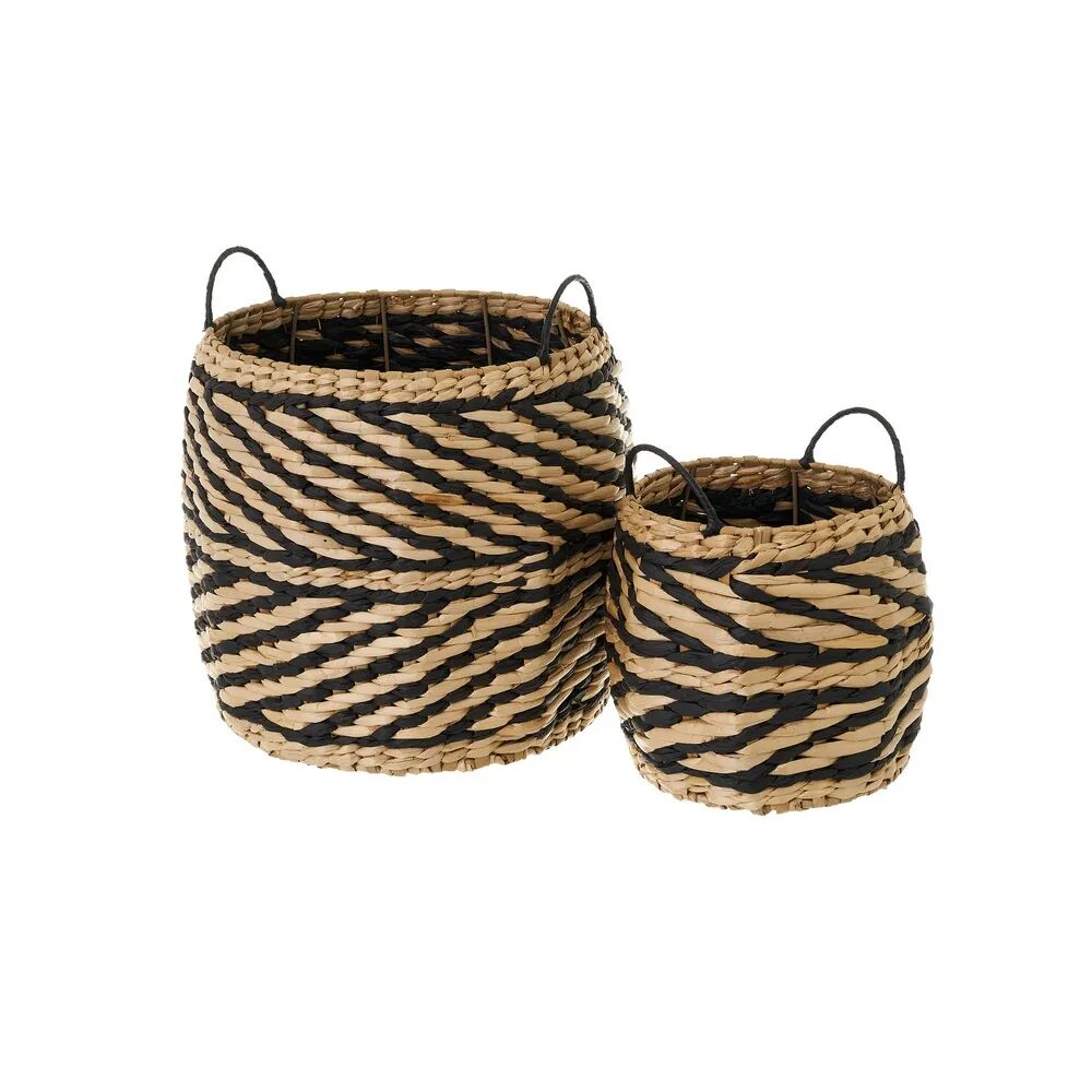 LOLAhome 2 cestas con asas de fibra natural negras trenzadas