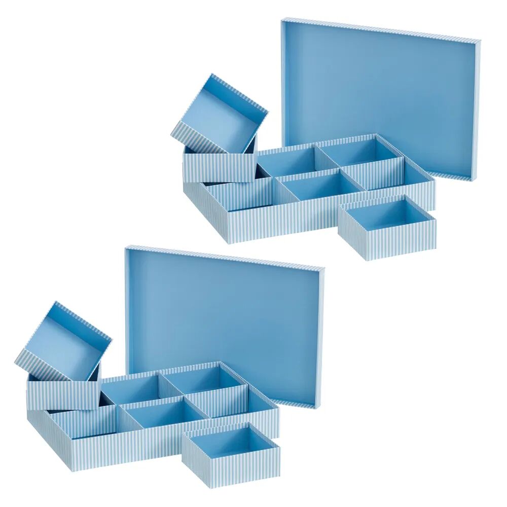 LOLAhome Set de 2 cajas de cartón de rayas azules con 6 organizadores de 38x26x6 cm