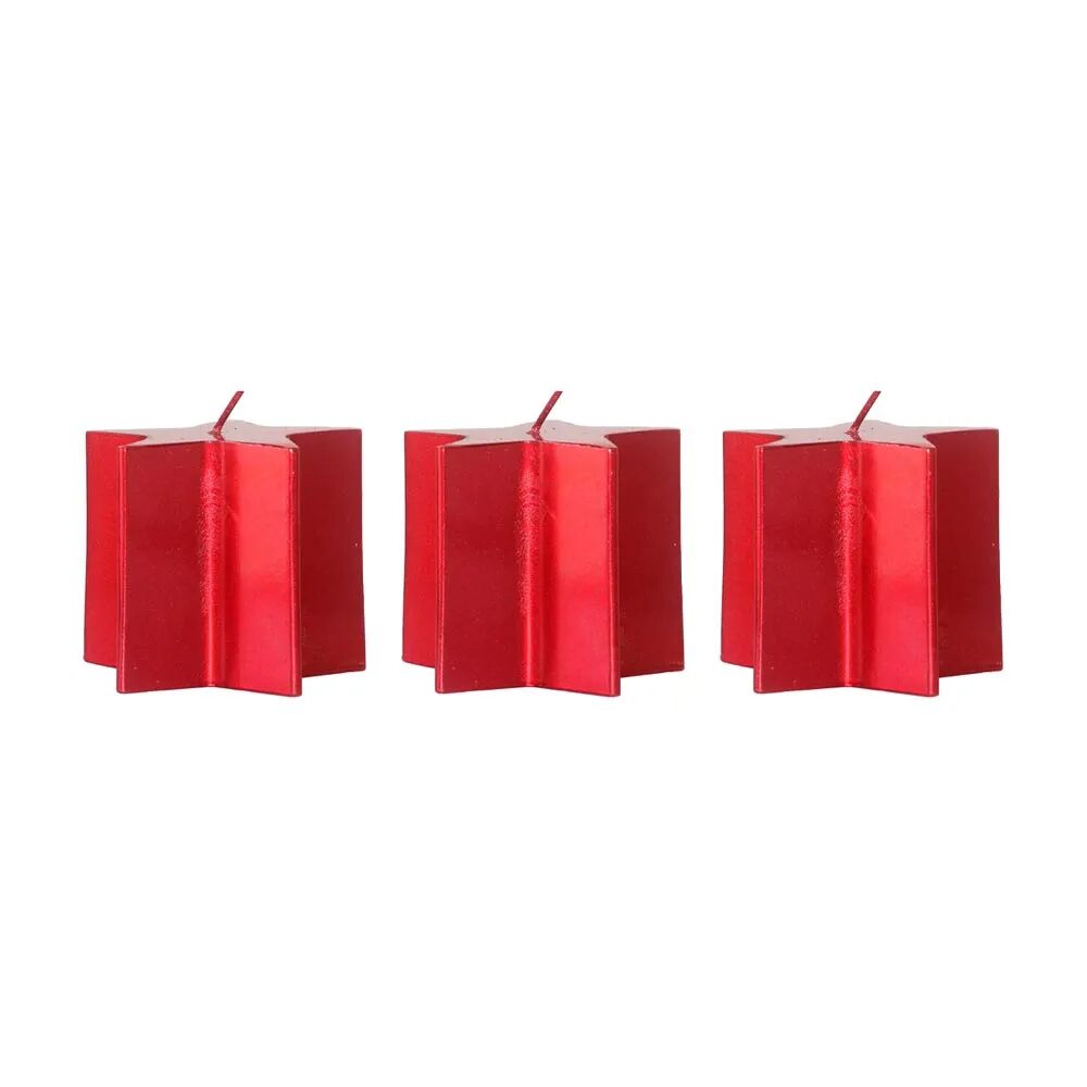 LOLAhome Set de 3 velas de Navidad estrella rojo metalizado de parafina de Ø 8,7x8 cm