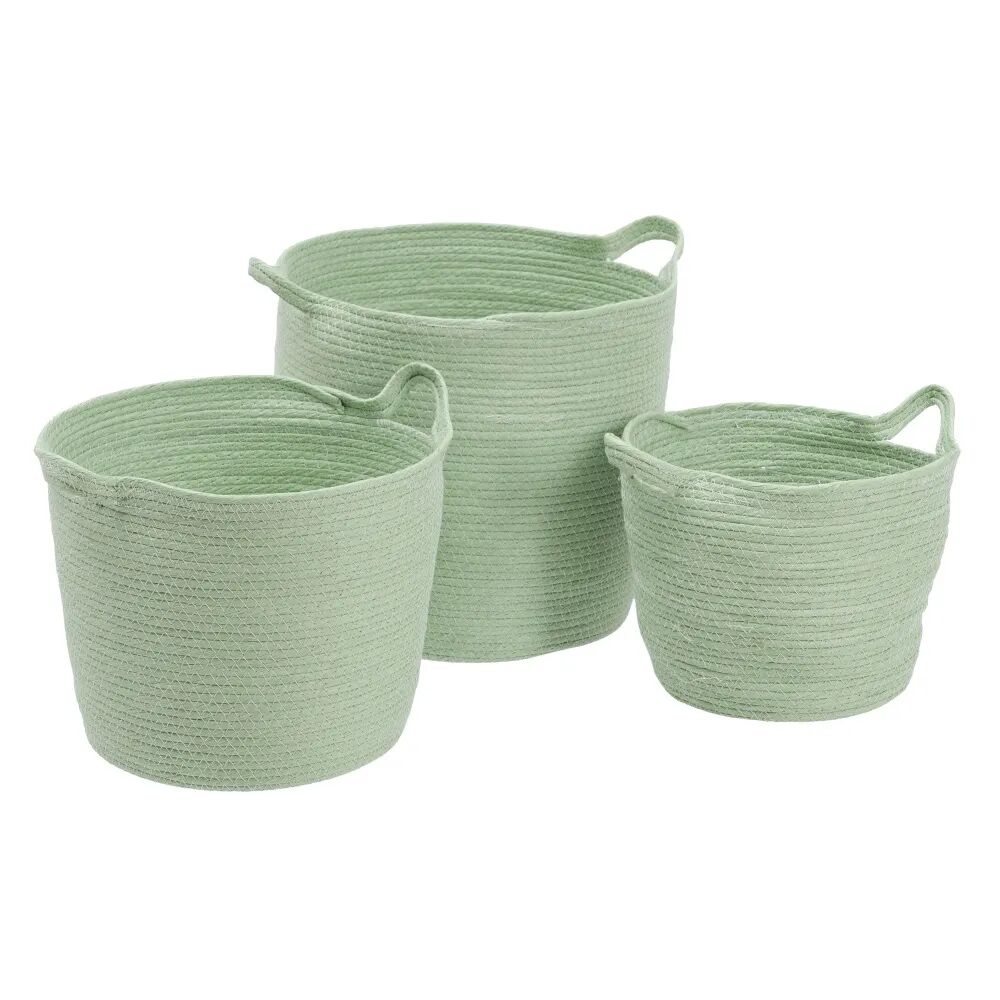 LOLAhome Set de 3 cestas de fibra de papel verdes acordonadas con asas