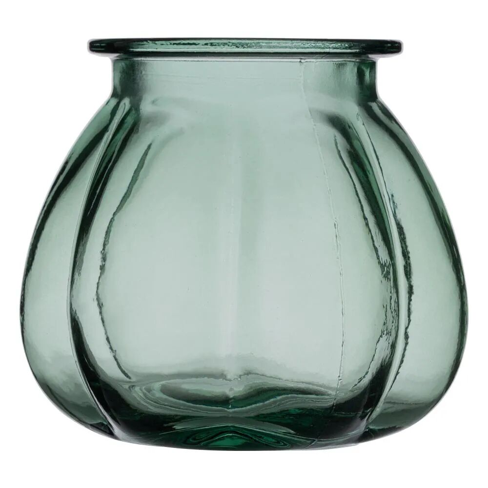 LOLAhome Jarrón acanalado de vidrio reciclado verde de Ø 18x16 cm