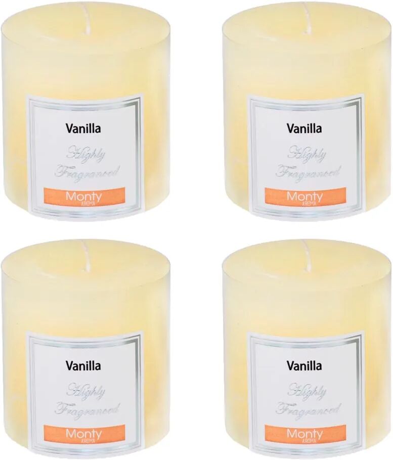 LOLAhome Set de 4 velas perfumadas cilíndricas beige de parafina aroma vainilla de Ø 7x7 cm