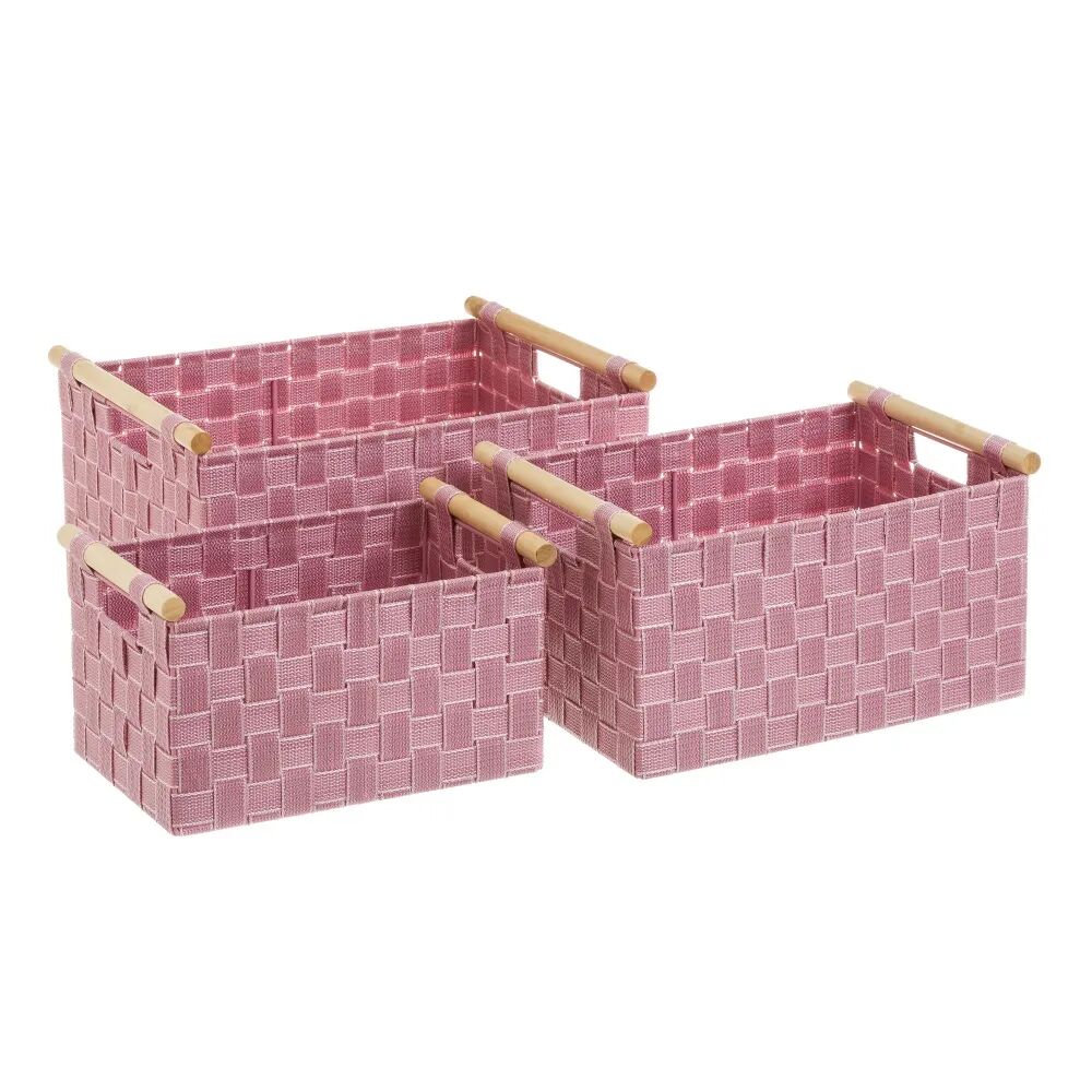 LOLAhome Set de 3 cestas de polipropileno rosas trenzadas