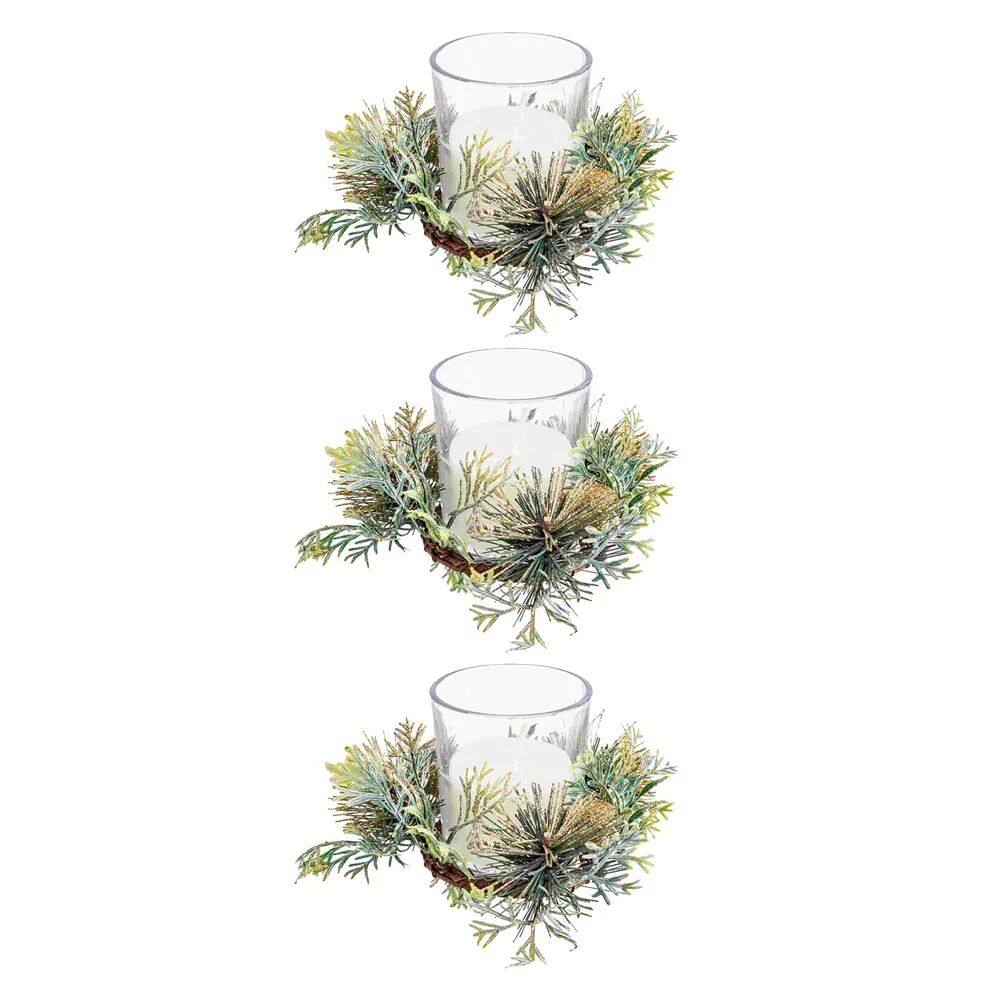 LOLAhome Set de 3 velas de Navidad adorno pino blancas de parafina con vaso de cristal
