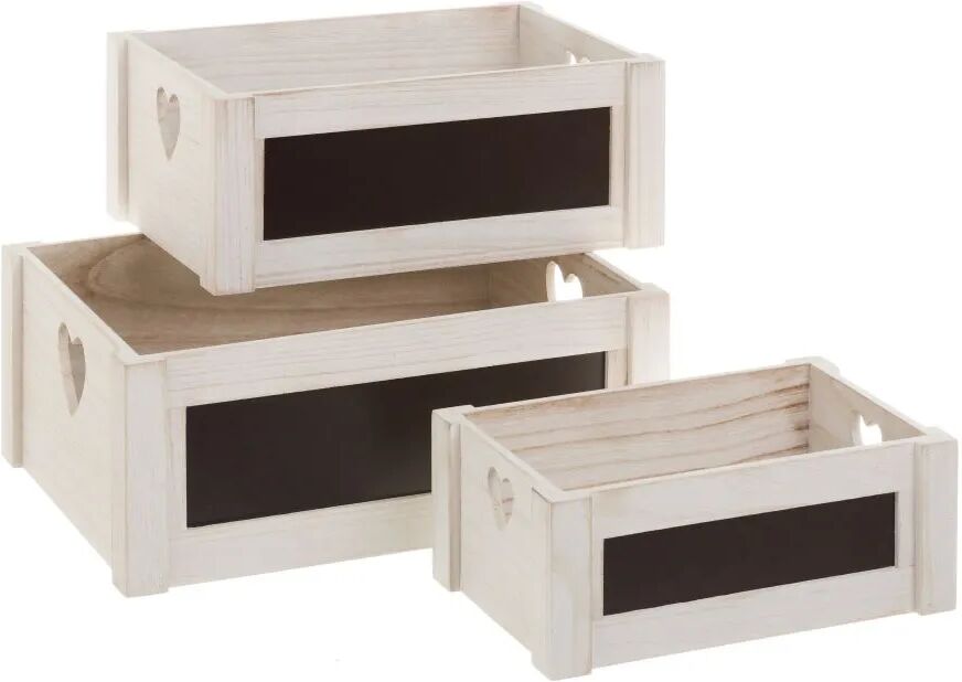 LOLAhome Set de 3 cajas de madera con pizarra blanco