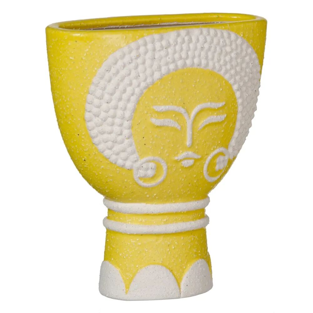 LOLAhome Jarrón mujer de cerámica amarillo de 19x9x22 cm