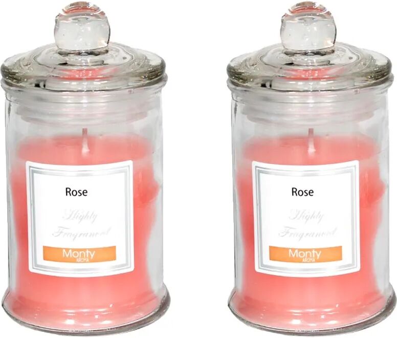 LOLAhome Set de 2 velas perfumadas aroma rosas de parafina con tarro de cristal de Ø 7,5x14 cm