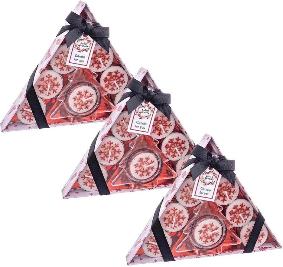 LOLAhome Set de 24 velas de Navidad tea light blanco y rojo de parafina con candelabro de cristal