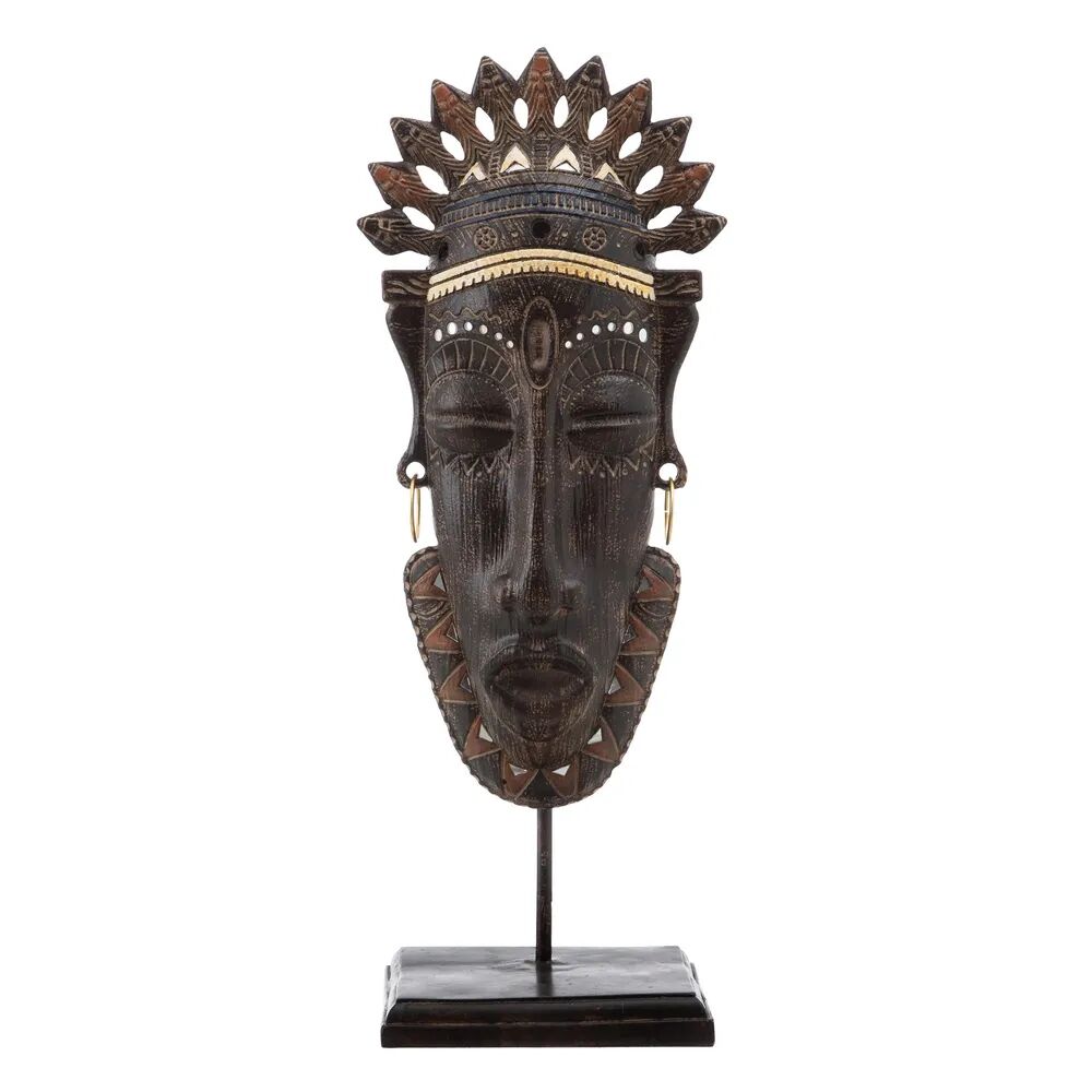 LOLAhome Figura de máscara de resina marrón de 22x16x57 cm