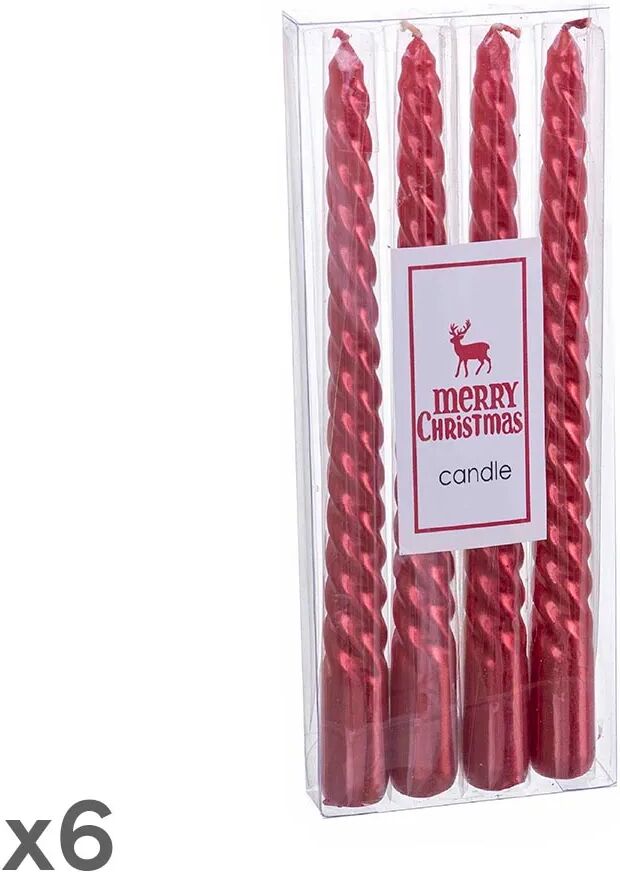 LOLAhome Set de 24 velas de Navidad espiral rojo metalizado de parafina de Ø 1,8x20 cm