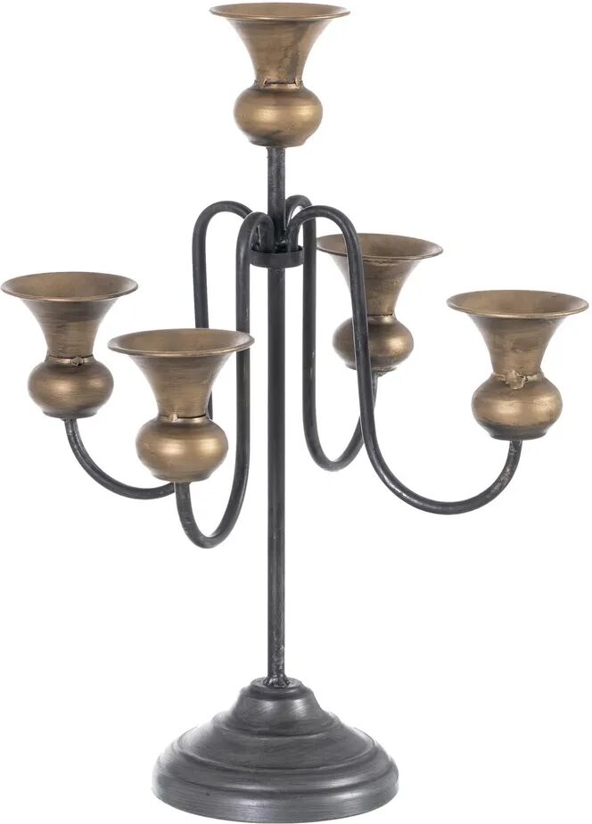 LOLAhome Candelabro con 5 brazos envejecido negro y dorado de metal de Ø 27x44 cm