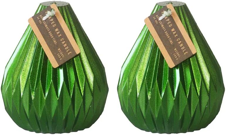 LOLAhome Set de 2 velas de Navidad lágrima verde metalizado de parafina de Ø 9,5x10 cm