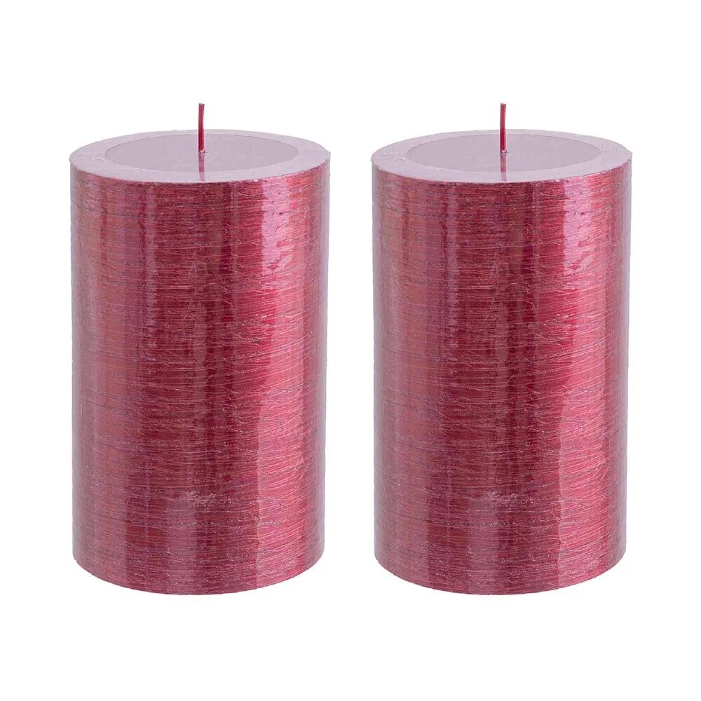 LOLAhome Set de 2 velas de Navidad cilíndricas rojo metalizado de parafina de Ø 8,7x14 cm