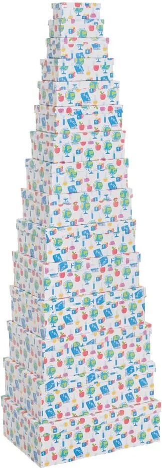 LOLAhome Set de 15 cajas de cartón forradas con papel de letras azules