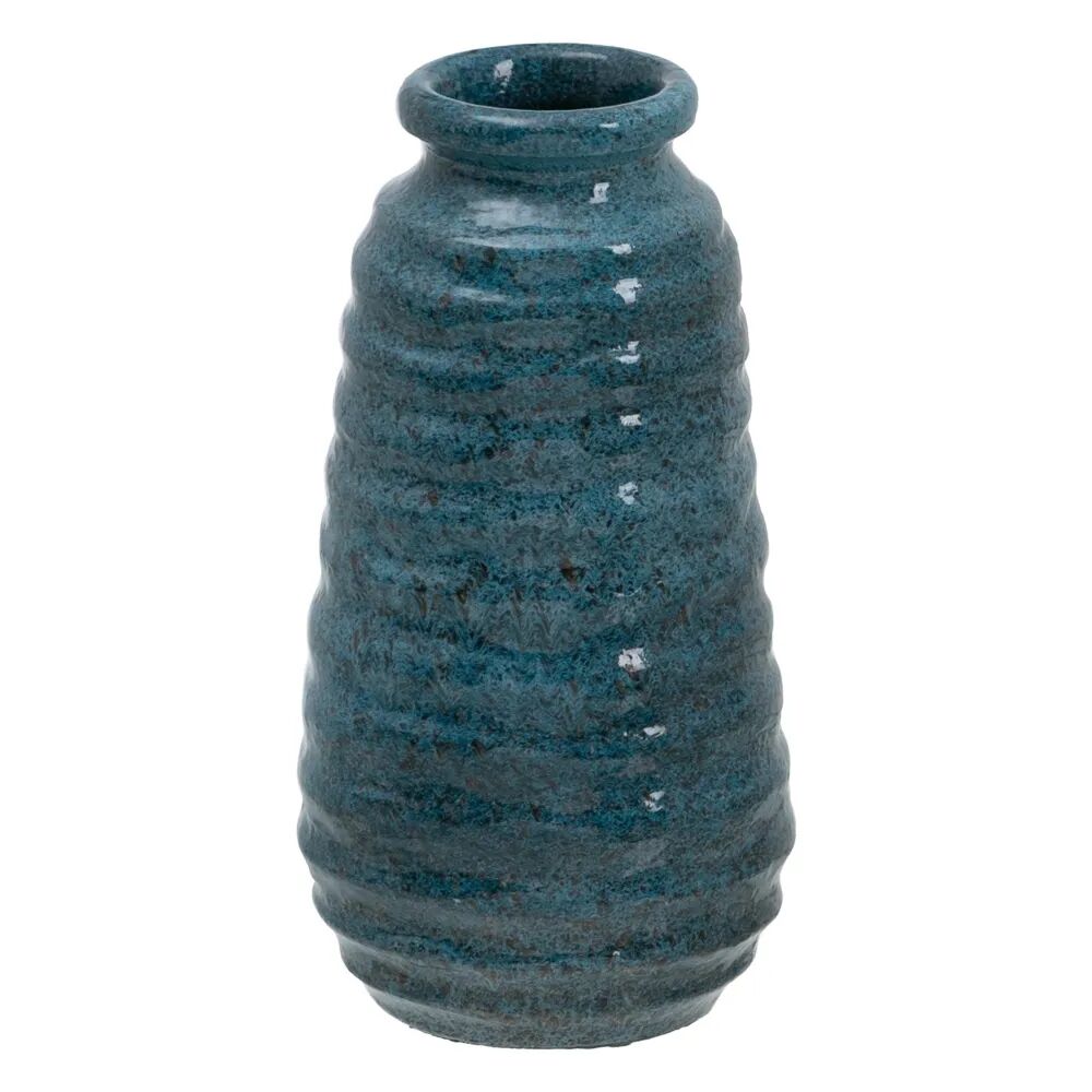 LOLAhome Jarrón anillos jaspeado de cerámica azul de Ø 15x30 cm