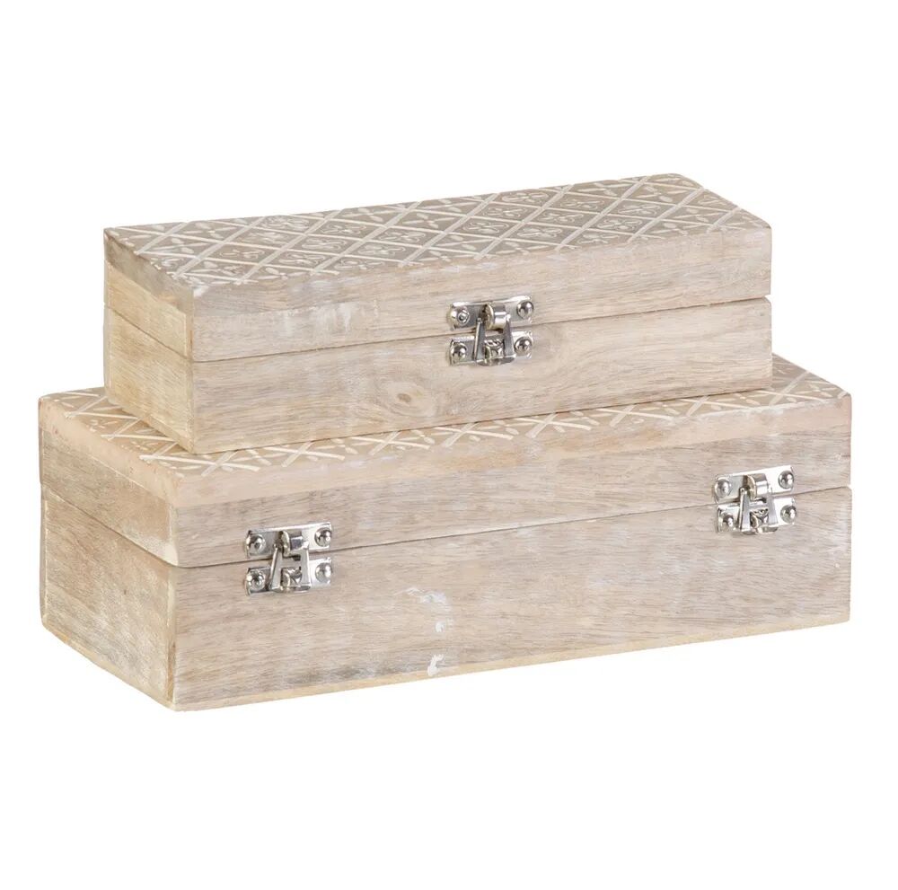 LOLAhome 2 cajas de madera de mango talladas blancas