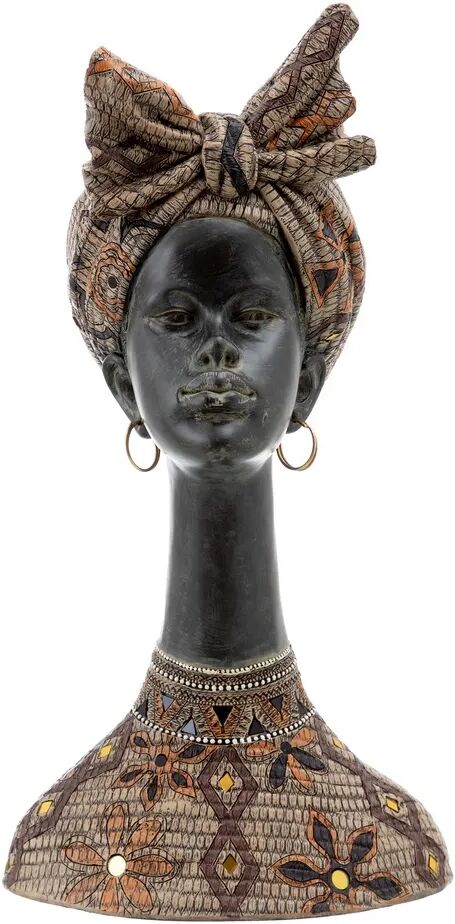 LOLAhome Figura de africana turbante de resina marrón de 27x23x52 cm