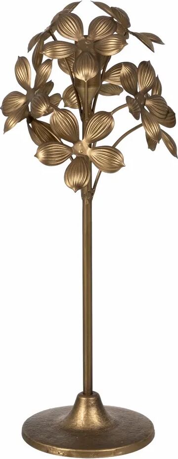 LOLAhome Portavelas flores envejecido dorado de metal de Ø 15x40 cm