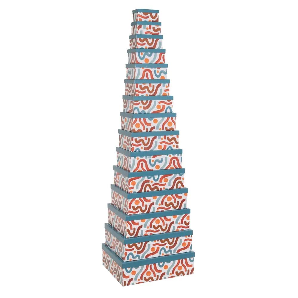 LOLAhome Set de 15 cajas de cartón forradas con papel étnico azul