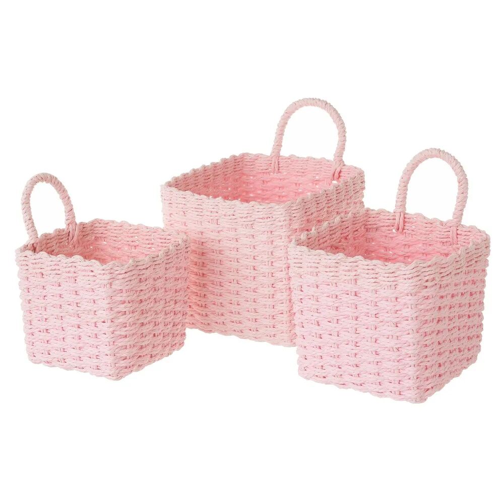 LOLAhome Set de 3 cestas de fibra de papel rosas cuadradas con asa