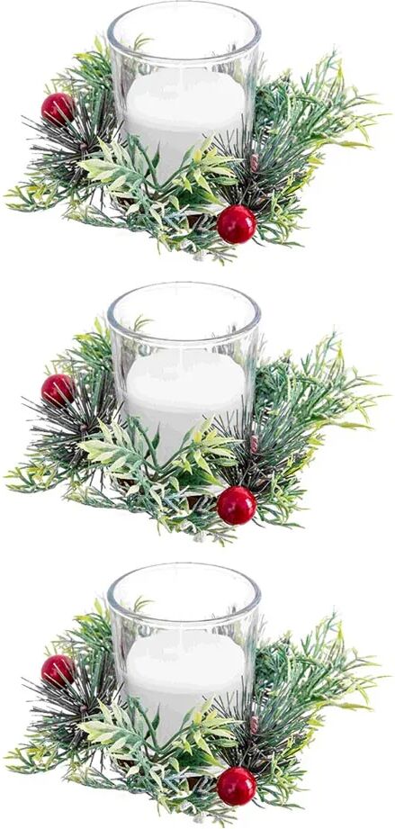 LOLAhome Set de 3 velas de Navidad adorno pino blancas de parafina con vaso de cristal