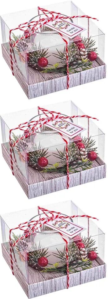 LOLAhome Set de 3 velas de Navidad adorno muérdago blancas de parafina con vaso de cristal