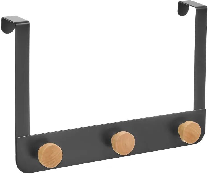 LOLAhome Percha de puerta con 3 colgadores negra de madera y metal de 30x20 cm