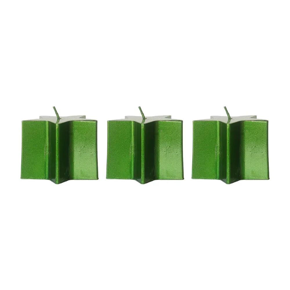 LOLAhome Set de 3 velas de Navidad estrella verde metalizado de parafina de Ø 8,7x8 cm