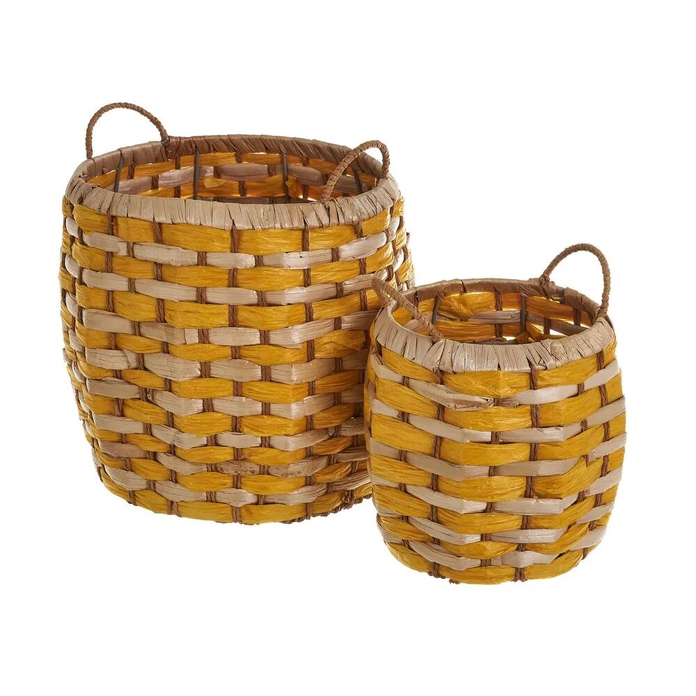 LOLAhome Set de 2 cestas de fibras naturales beige y natural trenzadas con asas