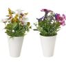 LOLAhome Set de 2 plantas artificiales pensamiento de tela con vaso blanco de Ø 13x21 cm