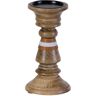 LOLAhome Candelabro con pedestal natural oscuro de madera de mango de Ø 12x23 cm