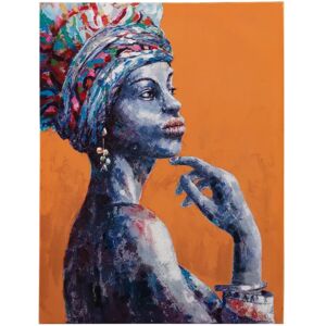 LOLAhome Cuadro pintura africano pintado a mano de lienzo y poliestireno naranja de 75x100 cm