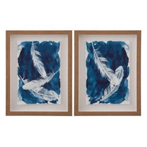 LOLAhome Set de 2 cuadros de plumas lámina de cristal y lámina de papel azul marino
