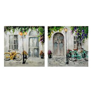 LOLAhome Set de 2 cuadros de bicicleta con impresión sobre lienzo amarillos y verdes de 60x60 cm