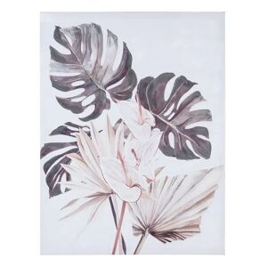 LOLAhome Cuadro pintura de hojas en lienzo gris de 60x80 cm