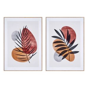 LOLAhome Set de 2 cuadros impresión sobre lienzo de hojas enmarcados de madera terracota de 51x71 cm