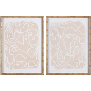 LOLAhome Set de 2 cuadros lámina abstractos enmarcados de madera de abeto blancos y beige de 45x60 cm