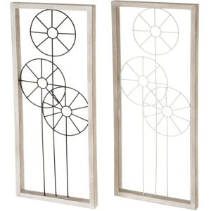 LOLAhome Set de 2 murales de círculos de madera y hierro blanco y negro de 25x60 cm