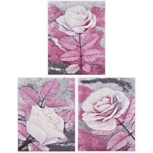 LOLAhome Set de 3 cuadros pintura rosas sobre lienzo de 60x80 cm