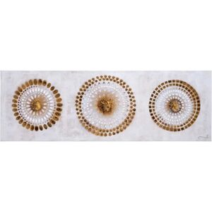 LOLAhome Cuadro cabecero mandalas de lienzo blanco y dorado de 150x49 cm