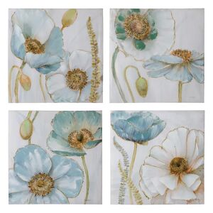 LOLAhome Set de 4 cuadros de flores con impresión sobre lienzo azules de 60x60 cm