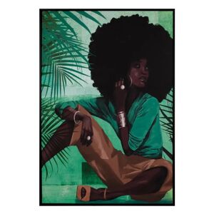 LOLAhome Cuadro pintura de mujer en lienzo enmarcado verde oscuro de 83x123 cm