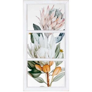 LOLAhome Cuadro impresión ventana de flores de madera y PVC blanco de 32x64 cm