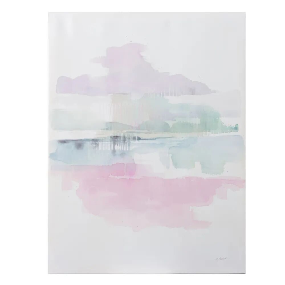 LOLAhome Cuadro lienzo abstracto de técnica impresión azul y rosa de 80x60 cm