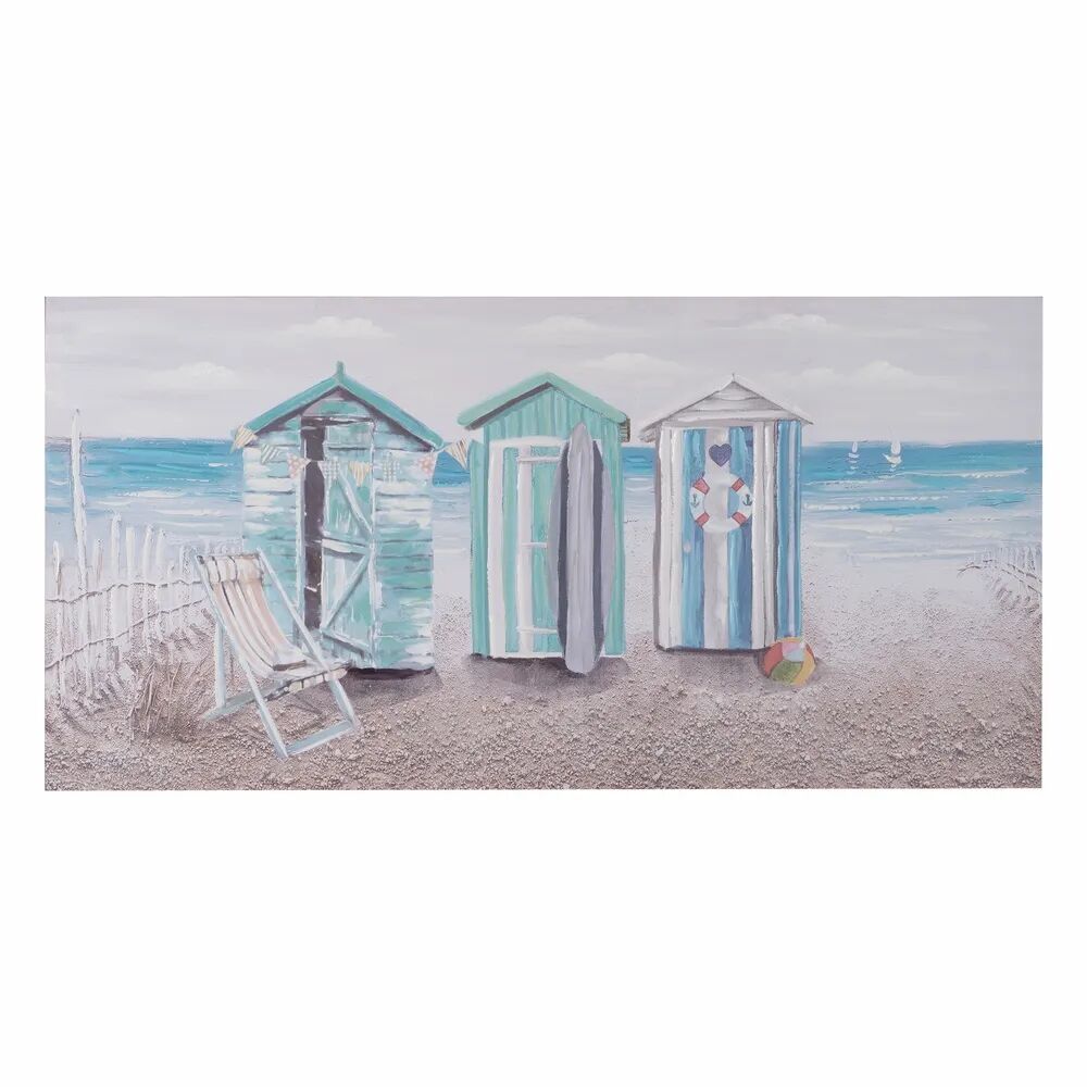 LOLAhome Cuadro pintura playa beige y azul pintado a mano sobre lienzo de 120x60 cm
