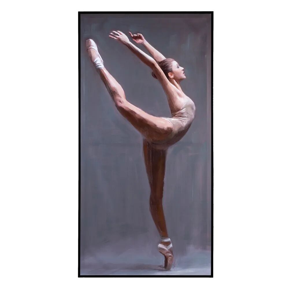 LOLAhome Cuadro pintura de bailarina en lienzo enmarcado gris de 70x140 cm